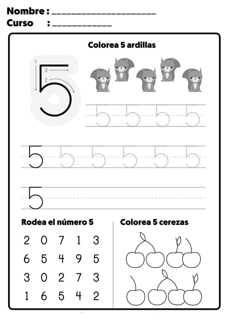 Actividades de escritura y lectura relacionadas con el número 5 2