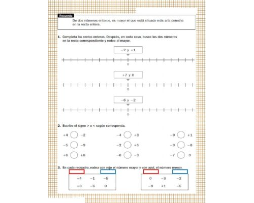 Fichas de números positivos y negativos