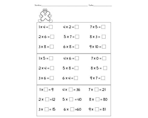 Fichas de multiplicaciones para niños de Primaria 1