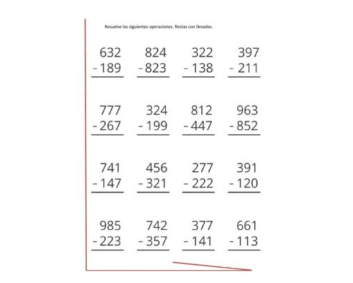 Ejercicios de restas con llevadas de dos y tres cifras 3