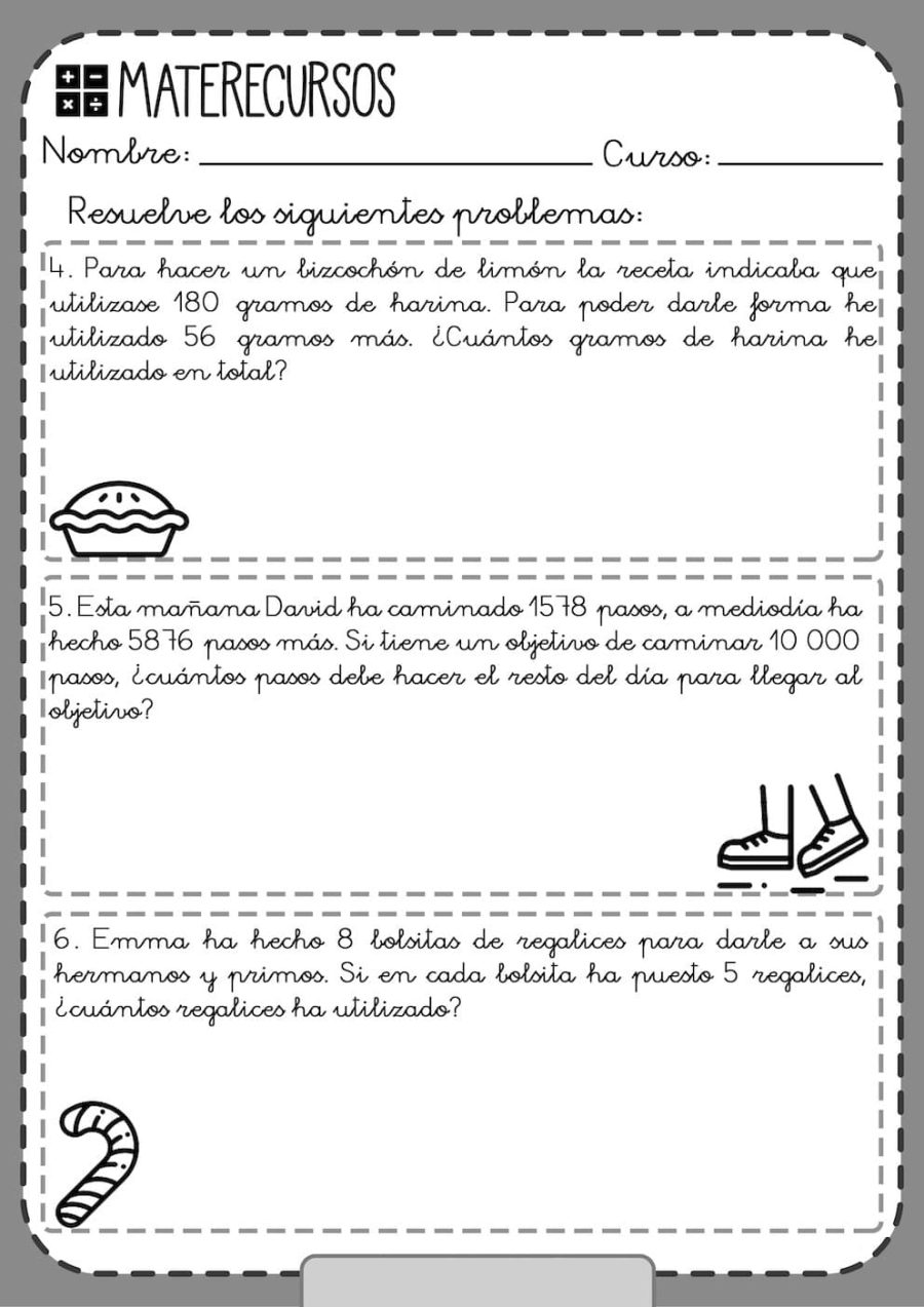 Fichas de repaso 4 primaria de Matemáticas 3
