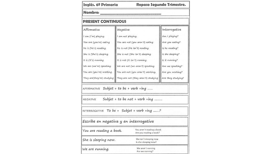 Fichas de lengua y ejercicios de inglés 1