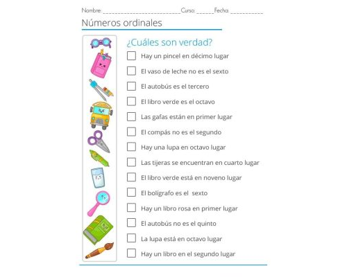 Actividades prácticas y manipulativas con ficha de numeros ordinales 3