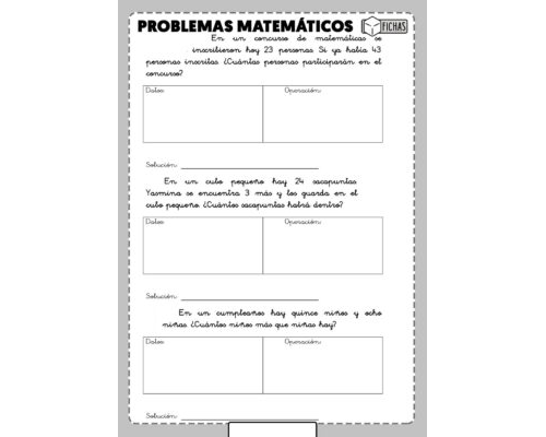 Fichas repaso con problemas matematicos 2