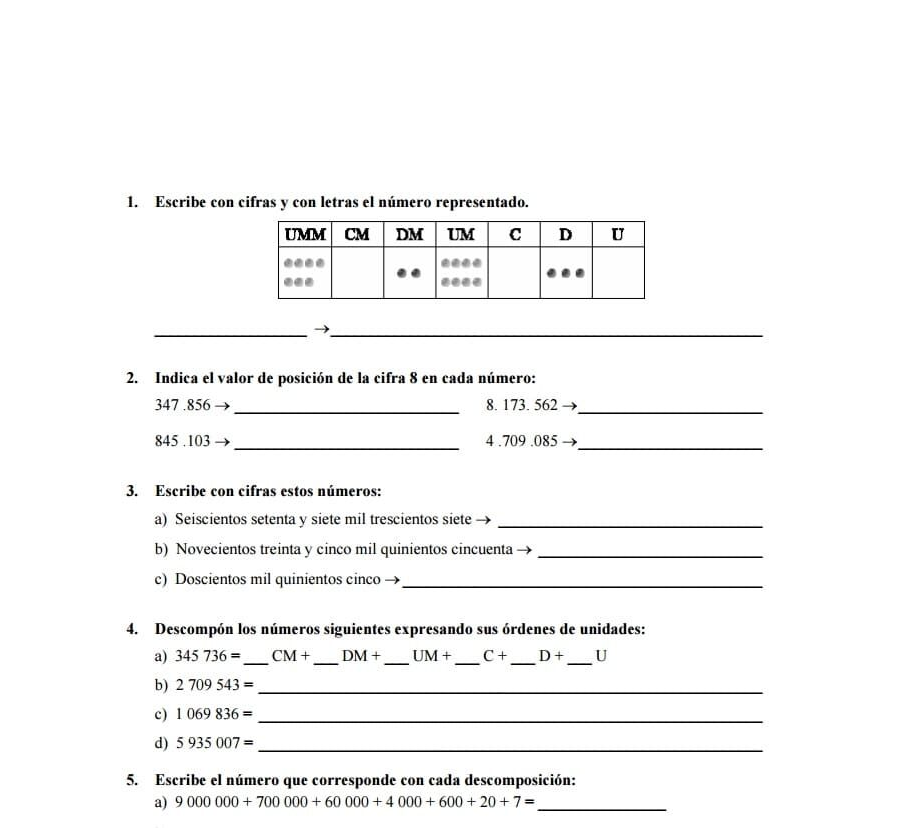 Fichas de repaso 5 primaria de actividades para el repaso de operaciones 1