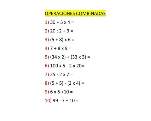 Fichas de operaciones combinadas
