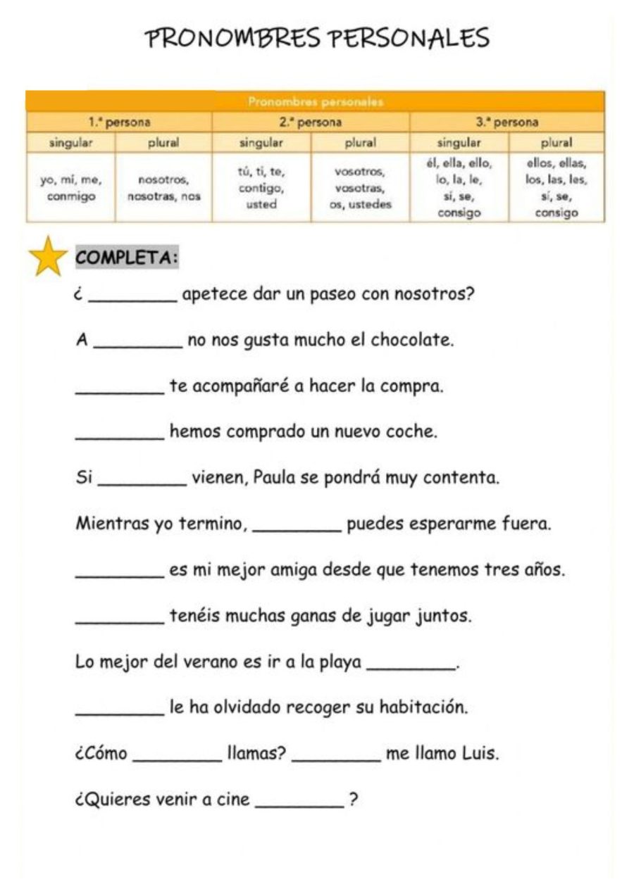 Ficha de pronombres personales recurso 1