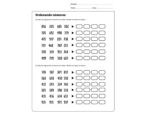 Secuencias ascendentes y descendentes actividades para ordenar números en el rango del 200 al 300 2
