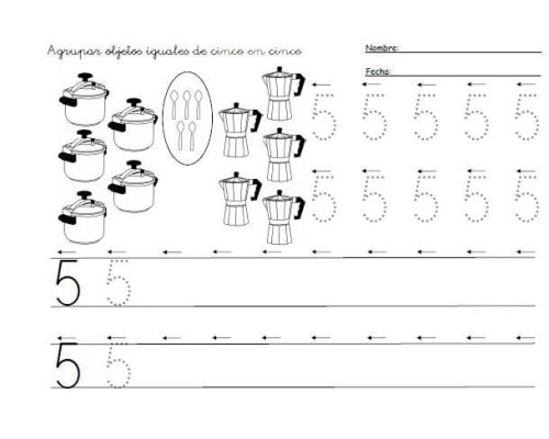 Actividades de escritura y lectura relacionadas con el número 5 1