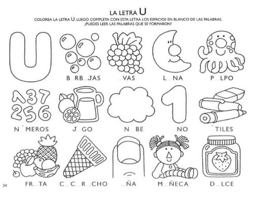 Actividades de colorear y completar palabras con vocales 1