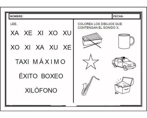 Fichas de la X para imprimir 1