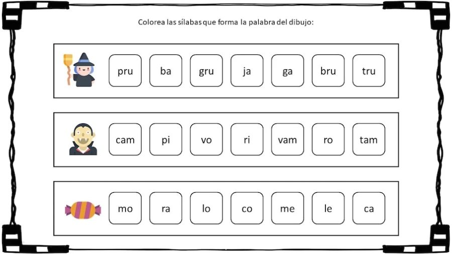 Fichas Fonológicas de Halloween para Niños 1