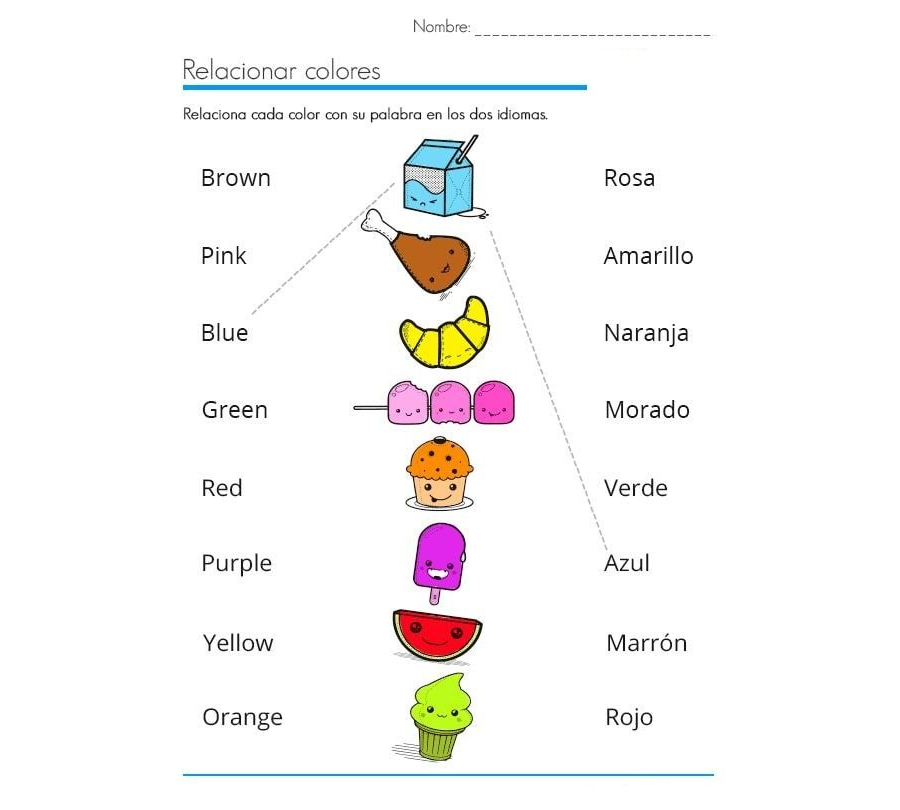 Nombres de colores en inglés y español 1