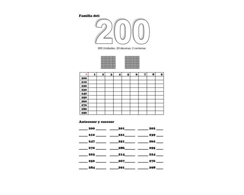 Fichas de números del 100 al 200